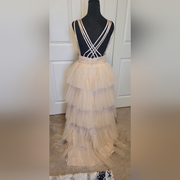 Elegant Cream Layered Tulle Evening Gown - Picture 10 of 16